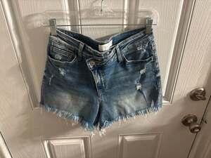 Vervet Blue Distressed Asymmetric Button Fly Denim Shorts Size M